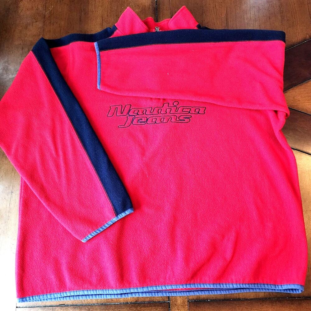 Nautica Jeans 90s Y2K 1/4 Zip Men's Red Fleece Jacket Size XL